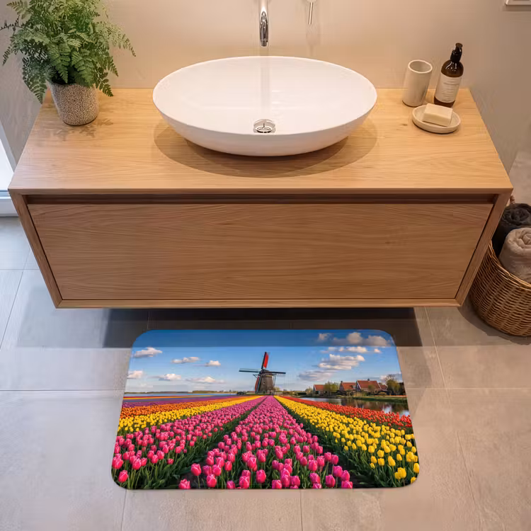 Tulpen - Holland - Molen - Kleurrijk Badmat klein -sfeer1
