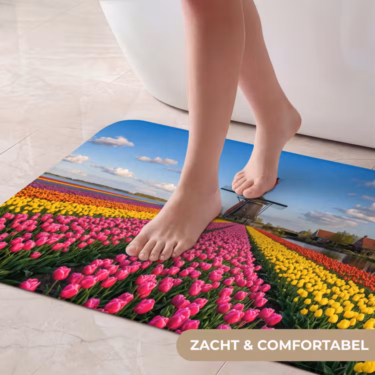Tulpen - Holland - Molen - Kleurrijk Badmat klein -USP_ZachtNL