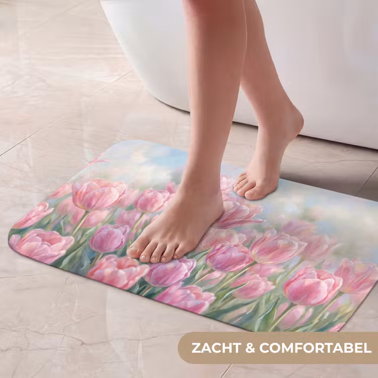 Tulpen - Veld - Lente - Roze Badmat klein -USP_ZachtNL