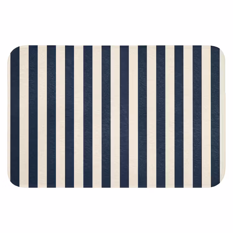 Verticale strepen - Blauw - Crème Badmat klein 997 -3d