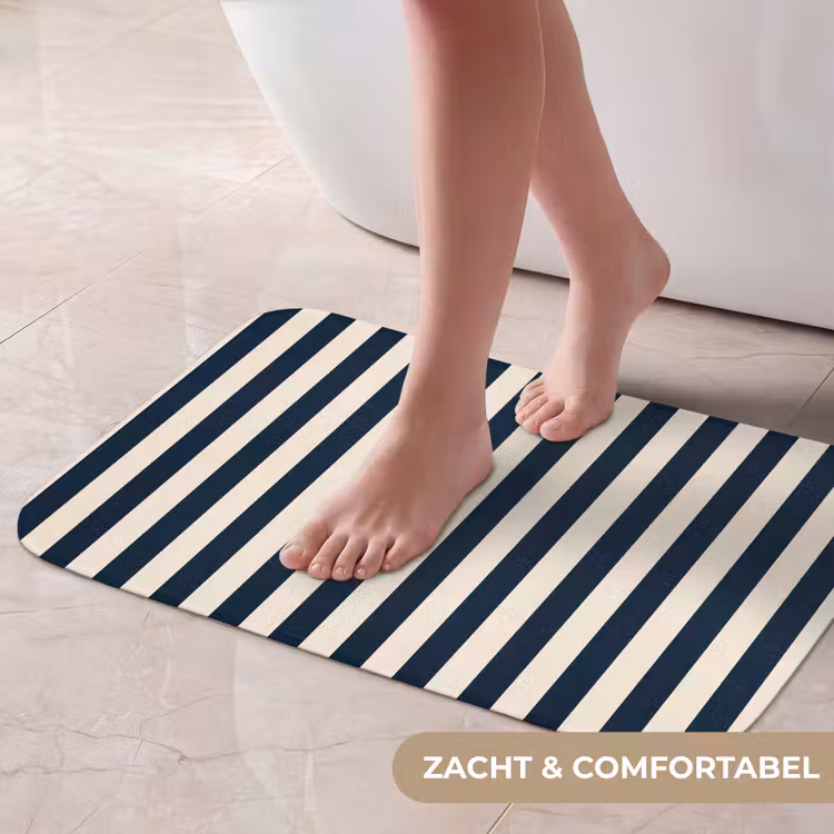Verticale strepen - Blauw - Crème Badmat klein 997 -USP_ZachtNL