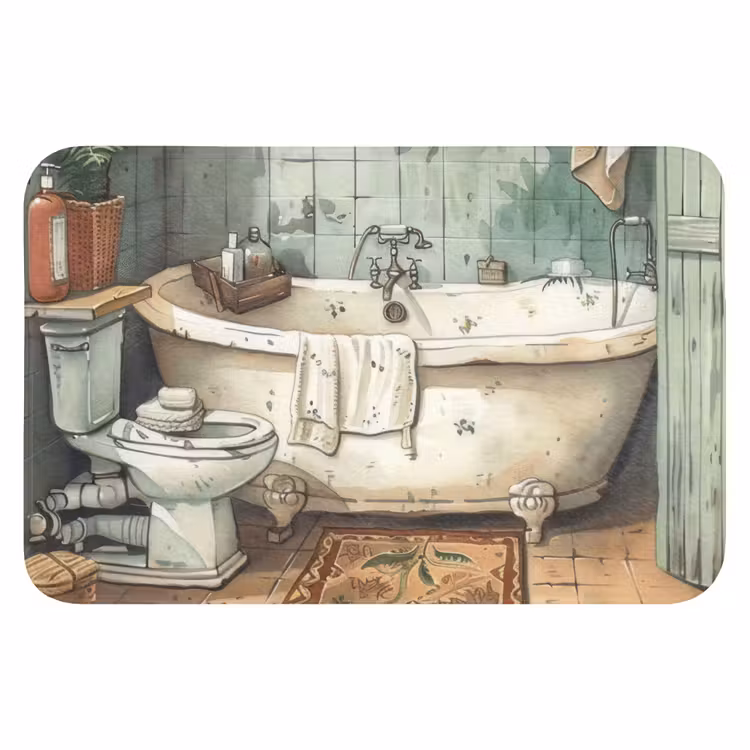 Vintage - Badkuip - Badkamer - Illustratie Badmat klein -3d