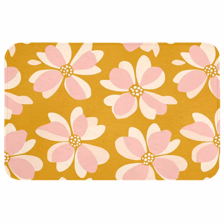 Vintage - Bloemen - Okergeel Badmat middel 997 -3d