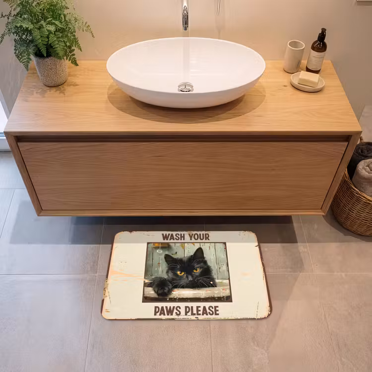 Vintage - Kat - Quotes - Wash your paws please - Spreuken Badmat klein -sfeer1