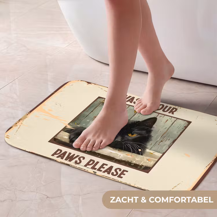 Vintage - Kat - Quotes - Wash your paws please - Spreuken Badmat klein -USP_ZachtNL
