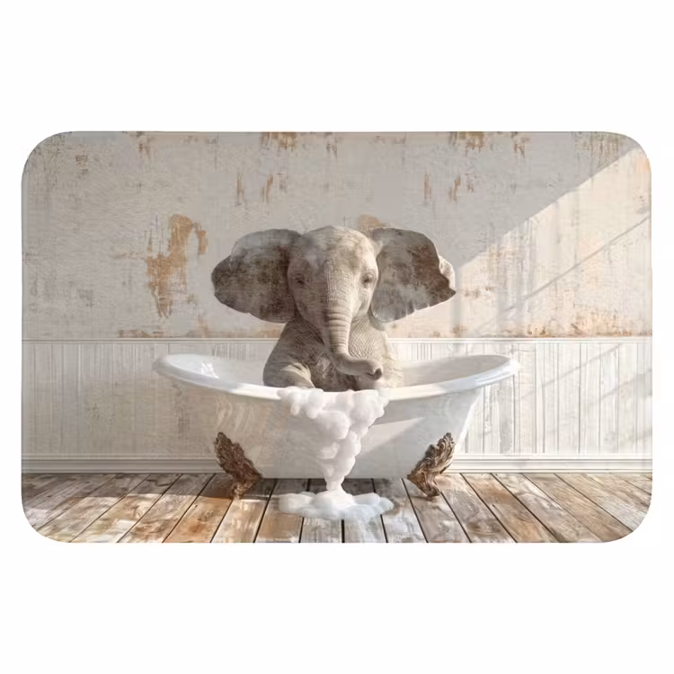 Vintage - Olifant - Badkuip - Schuim - Wilde dieren Badmat klein -3d