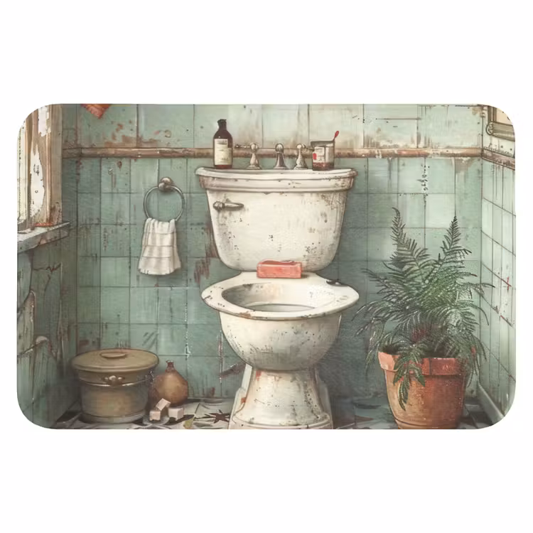 Vintage - Toilet - Illustratie Badmat klein -3d