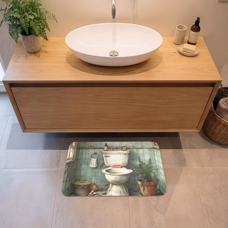Vintage - Toilet - Illustratie Badmat klein -sfeer1