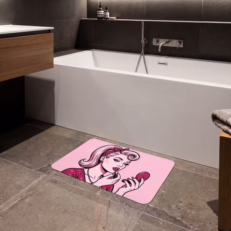 Vintage - Vrouw - Roze Badmat klein -sfeer3