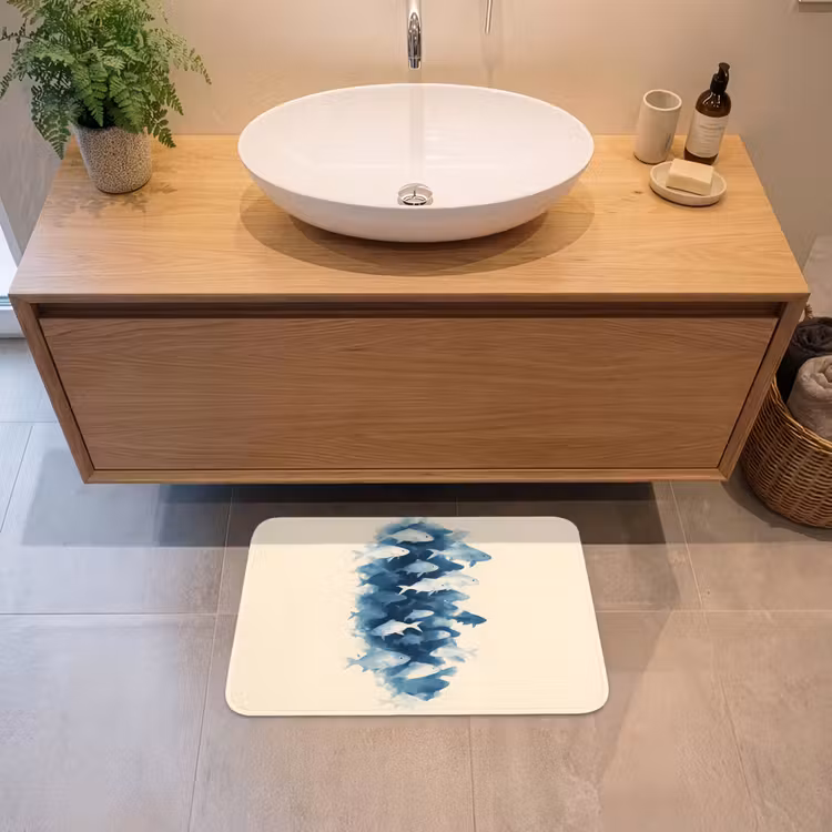 Vissen - Minimalistisch - Blauw Badmat klein -sfeer1
