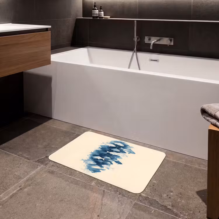 Vissen - Minimalistisch - Blauw Badmat klein -sfeer3