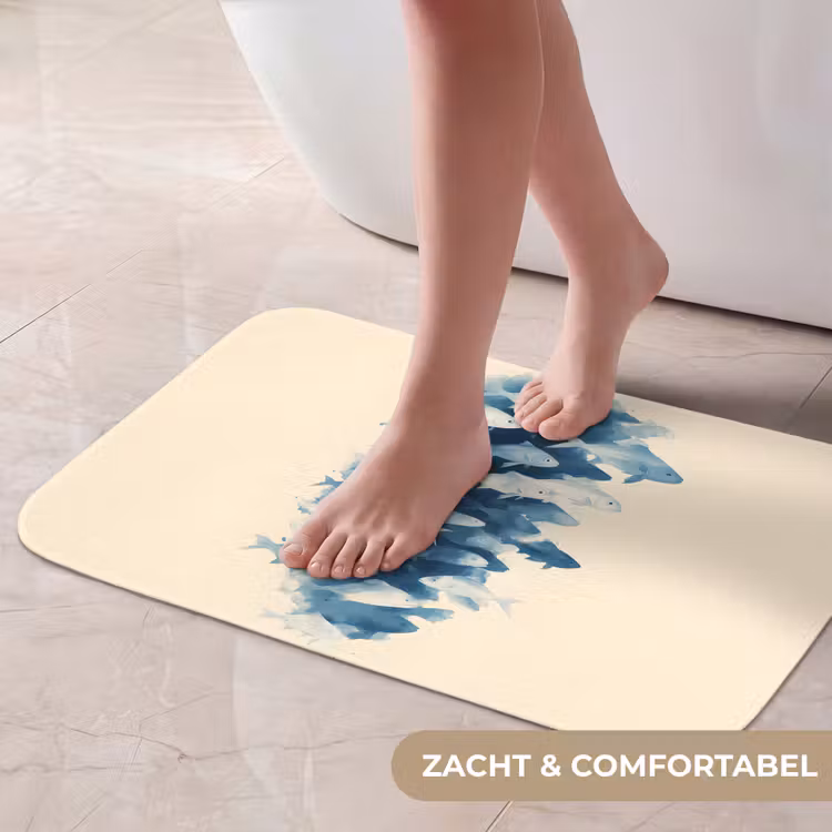 Vissen - Minimalistisch - Blauw Badmat klein -USP_ZachtNL