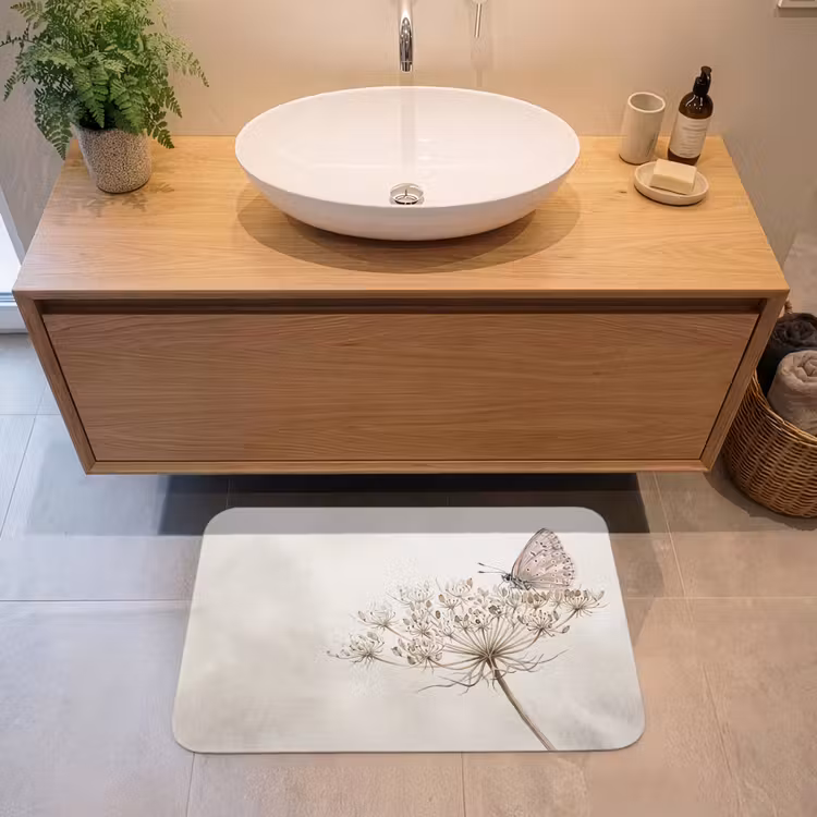 Vlinder - Bloem -Natuur - Beige Badmat klein -sfeer1