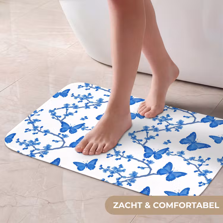 Vlinder - Bloemen - Blauw Badmat klein 997 -USP_ZachtNL