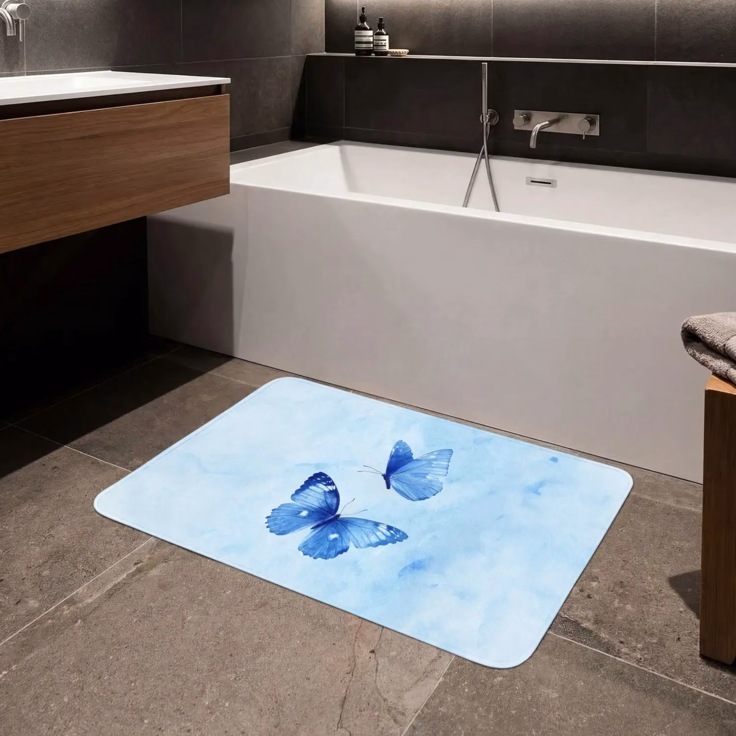 Vlinders - Sierlijk - Blauw Badmat klein -USP_AntislipNL