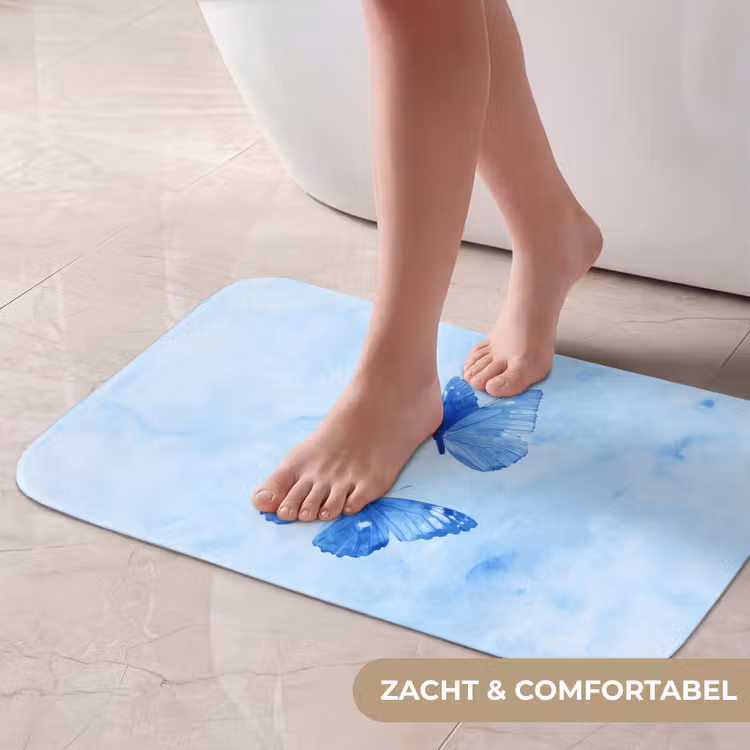 Vlinders - Sierlijk - Blauw Badmat klein -USP_ZachtNL