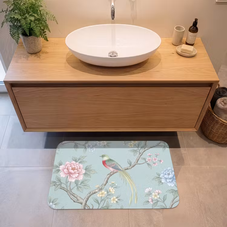 Vogel - Bloemen - Kleurrijk Badmat klein -sfeer1
