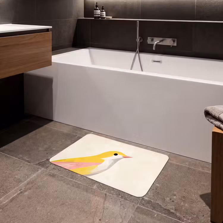 Vogel - Minimalistisch - Geel Badmat klein -sfeer3