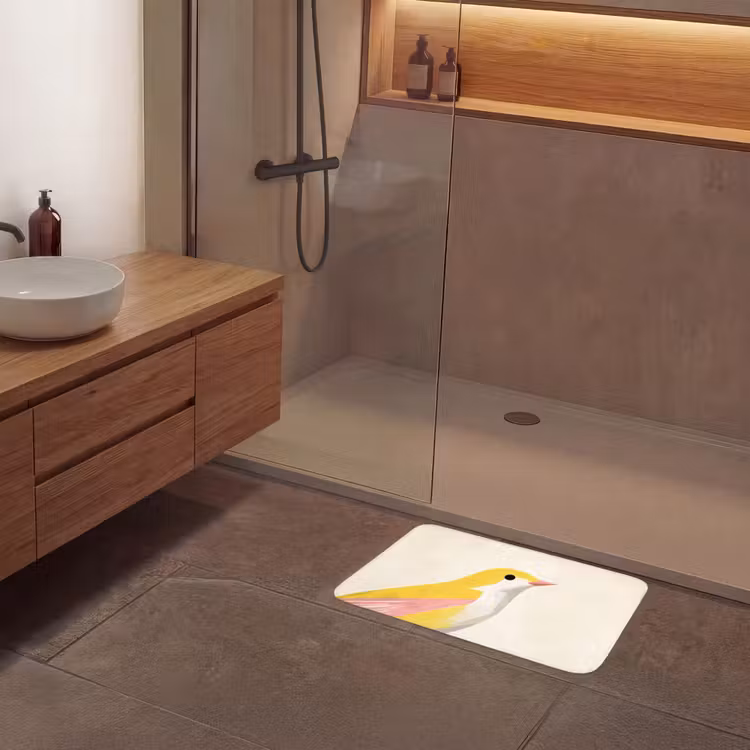 Vogel - Minimalistisch - Geel Badmat klein -sfeer2