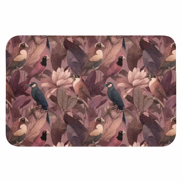 Vogels - Bladeren - Roze Badmat klein 997 -3d