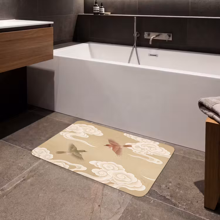 Vogels - Vliegen - Beige Badmat middel -sfeer3