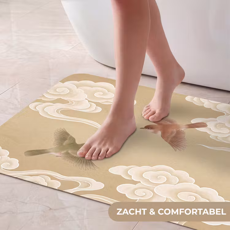 Vogels - Vliegen - Beige Badmat middel -USP_ZachtNL