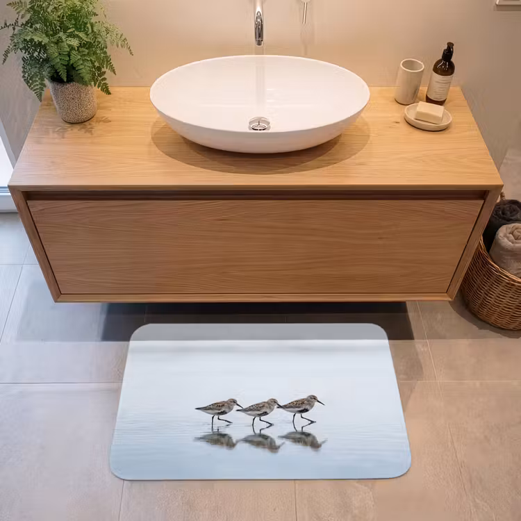 Vogels - Water - Grijs Badmat klein -sfeer1