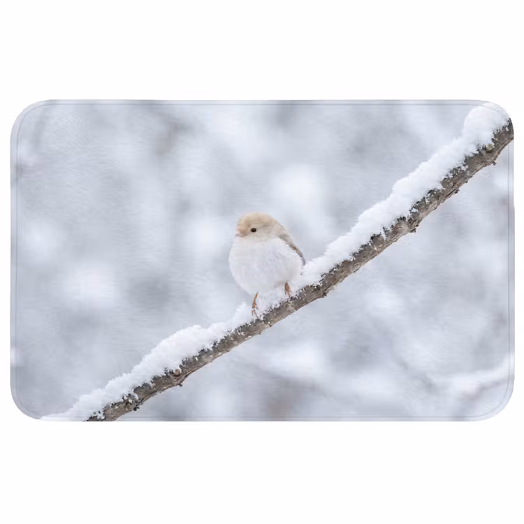 Vogeltje - Sneeuw - Tak - Winter - Zacht Badmat klein -3d
