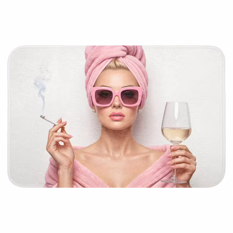 Vrouw - Roze - Wijn - Zonnebril Badmat klein -3d