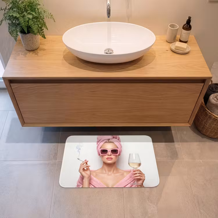 Vrouw - Roze - Wijn - Zonnebril Badmat klein -sfeer1