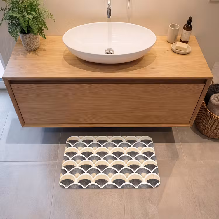 Waaier - Patroon - Zwart - Beige Badmat klein 997 -sfeer1