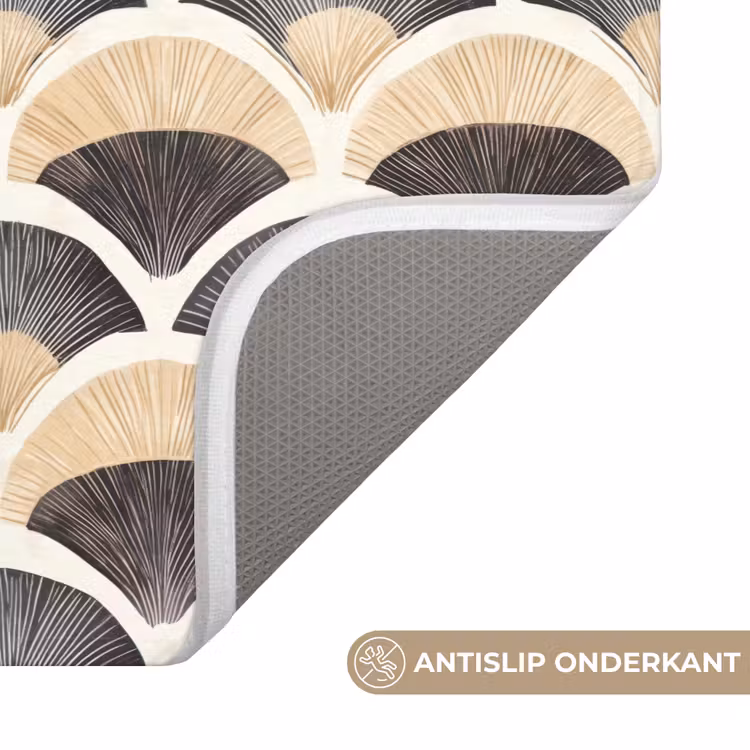 Waaier - Patroon - Zwart - Beige Badmat klein 997 -USP_AntislipNL