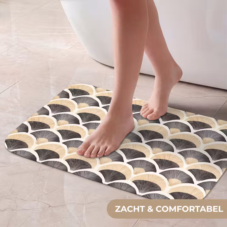 Waaier - Patroon - Zwart - Beige Badmat klein 997 -USP_ZachtNL