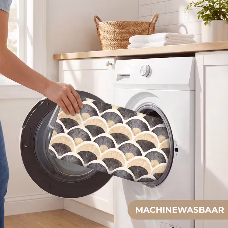 Waaier - Patroon - Zwart - Beige Badmat klein 997 -USP_WasbaarNL
