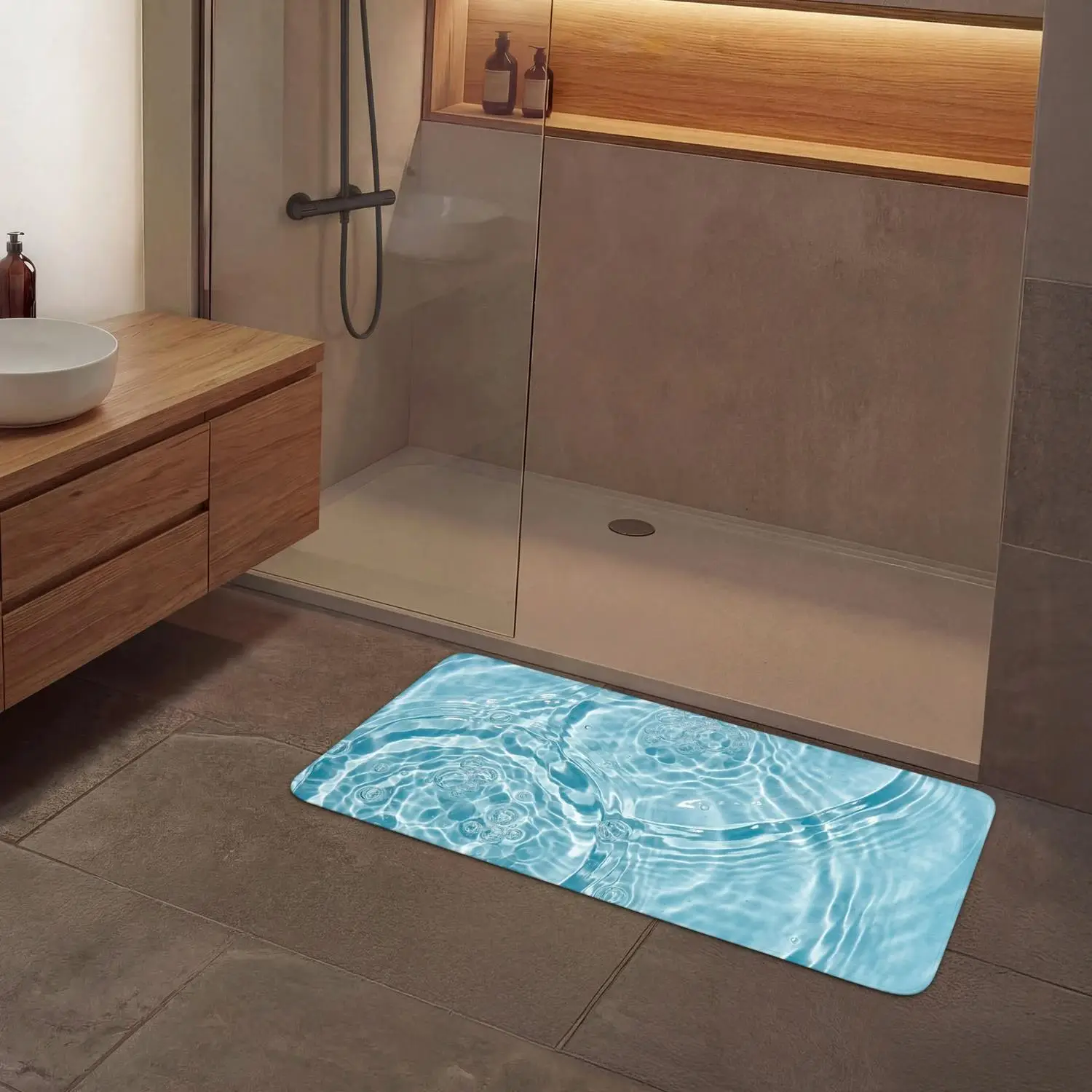 Water - Blauw - bubbels Badmat klein -3d