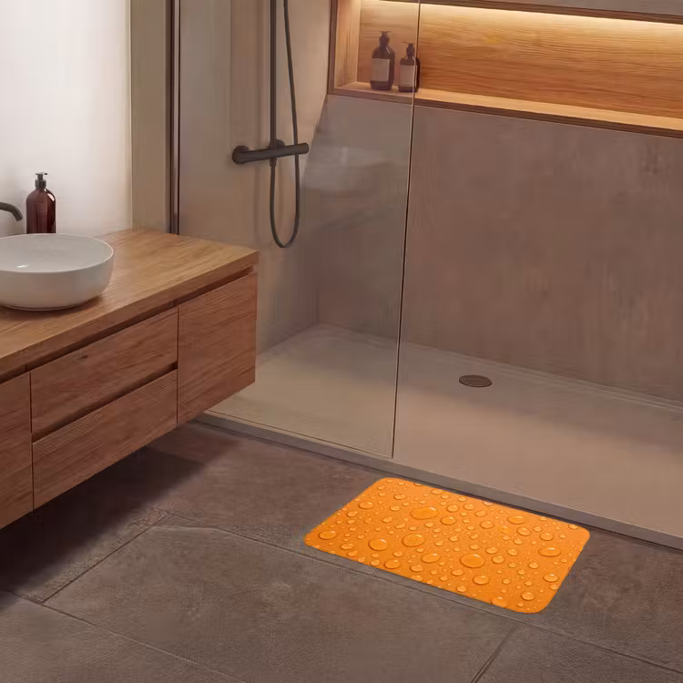 Water - Druppels - Oranje Badmat klein -sfeer2