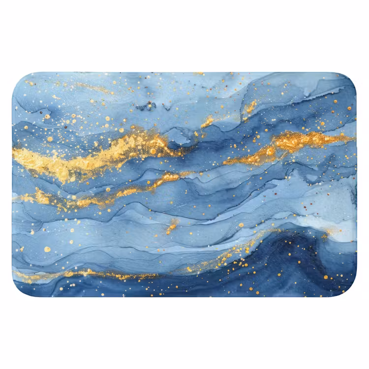 Watercolor - Blauw - Kunst - Goud - Luxe - Modern Badmat klein -3d