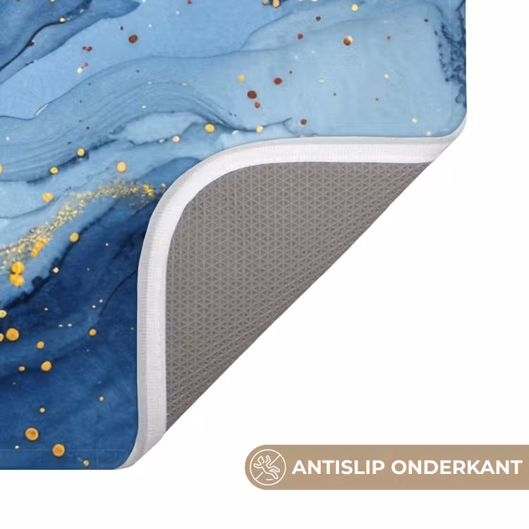 Watercolor - Blauw - Kunst - Goud - Luxe - Modern Badmat klein -USP_AntislipNL