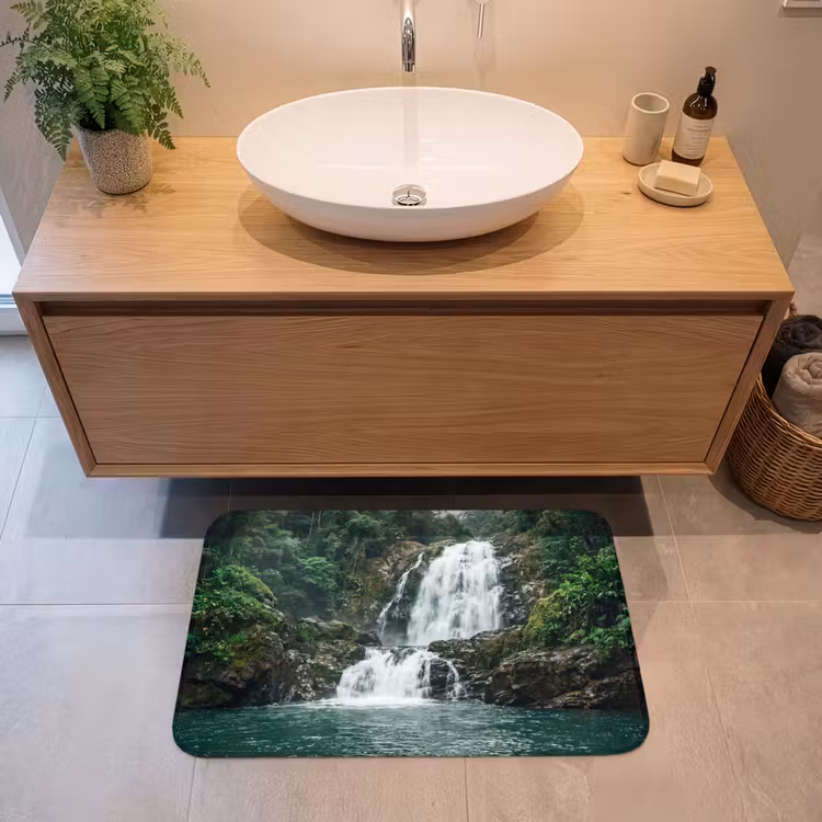 Waterval - Bos - Natuur - Groen Badmat middel -sfeer1
