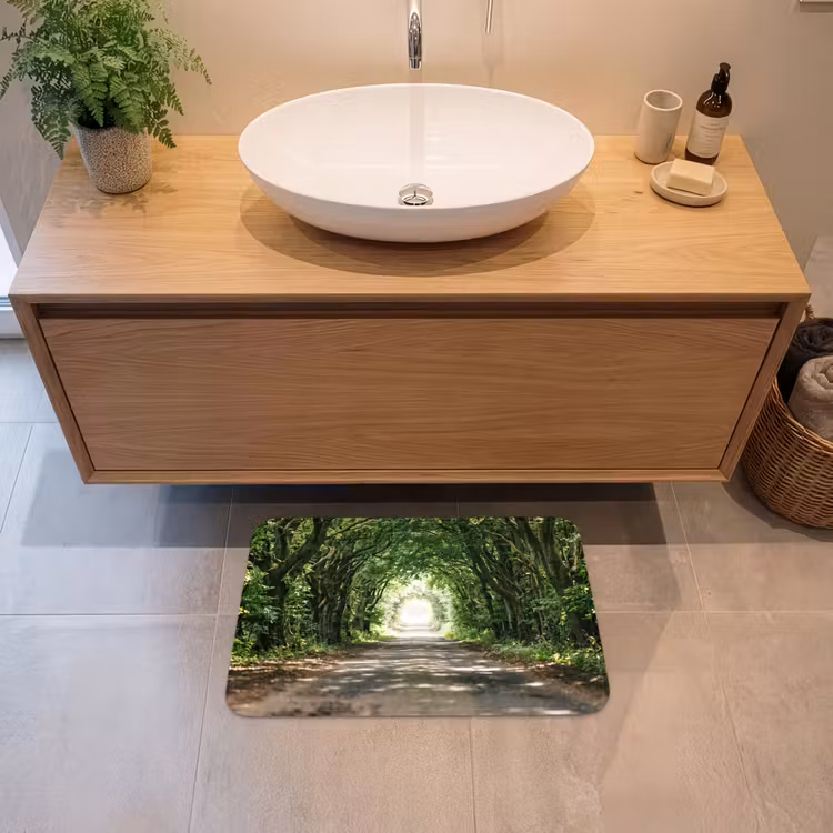 Weg - Bomen - Natuur - Groen Badmat klein -sfeer1