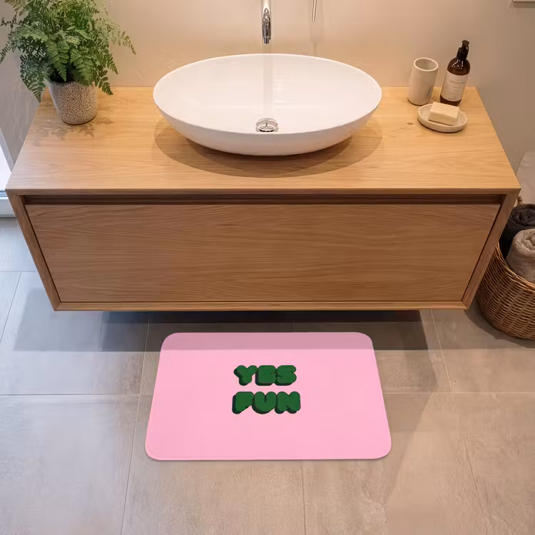 Yes fun - Groen - Roze Badmat klein -sfeer1