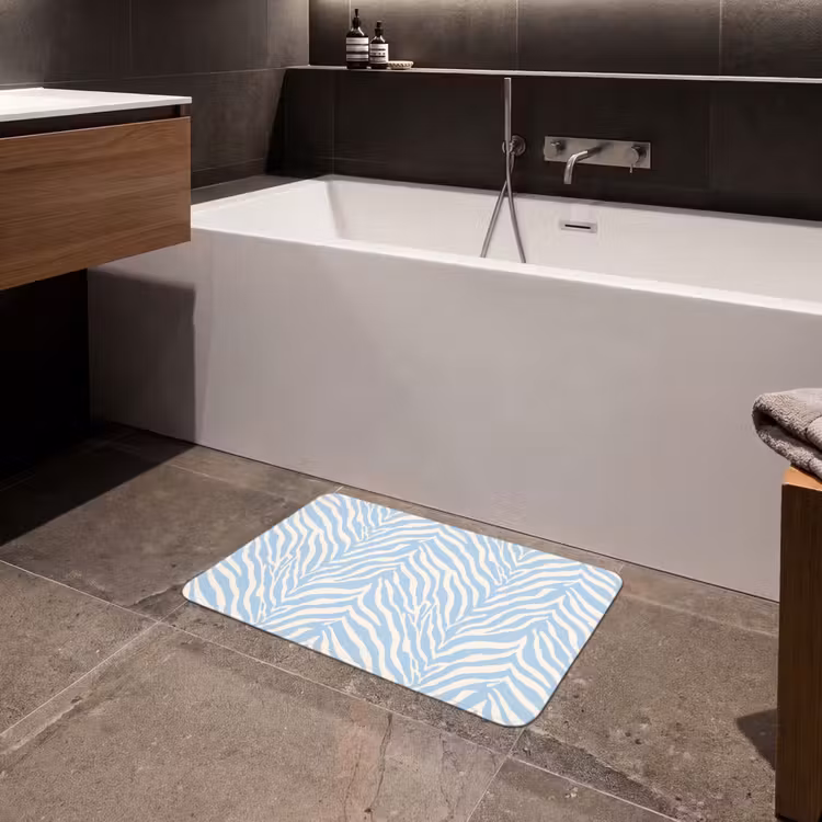 Zebra - Motief - Blauw - Wit Badmat klein 997 -sfeer3
