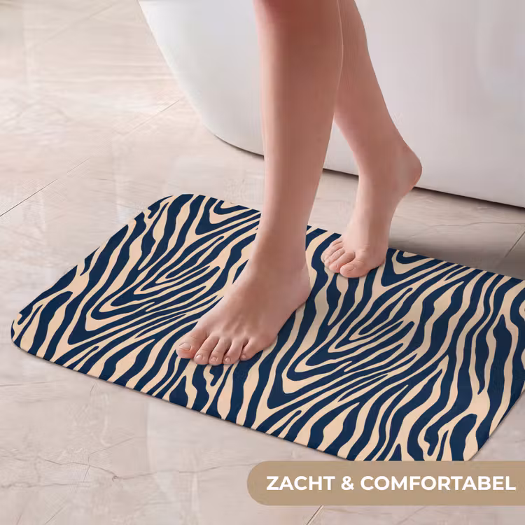 Zebra - Patroon - Blauw - Beige Badmat klein 997 -USP_ZachtNL