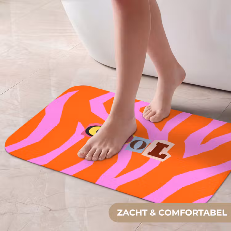 Zebraprint - Grafisch - COOL - Oranje Badmat klein -USP_ZachtNL