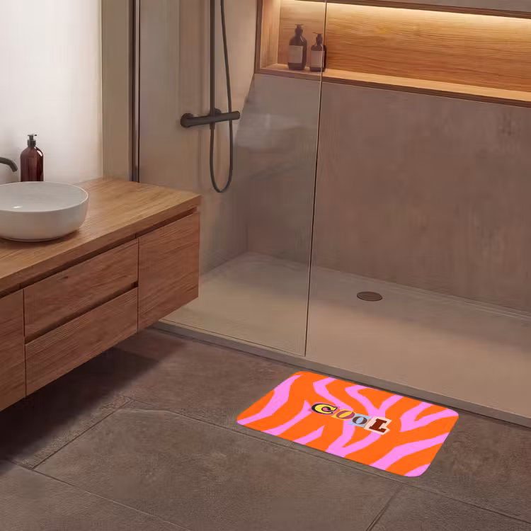 Zebraprint - Grafisch - COOL - Oranje Badmat klein -sfeer2
