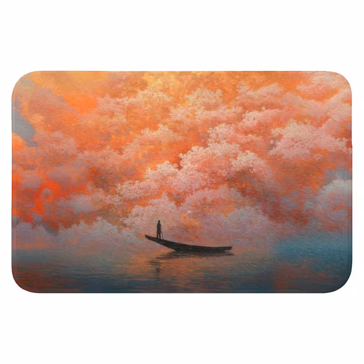 Zee - Boot - Wolken - Oranje Badmat klein -3d