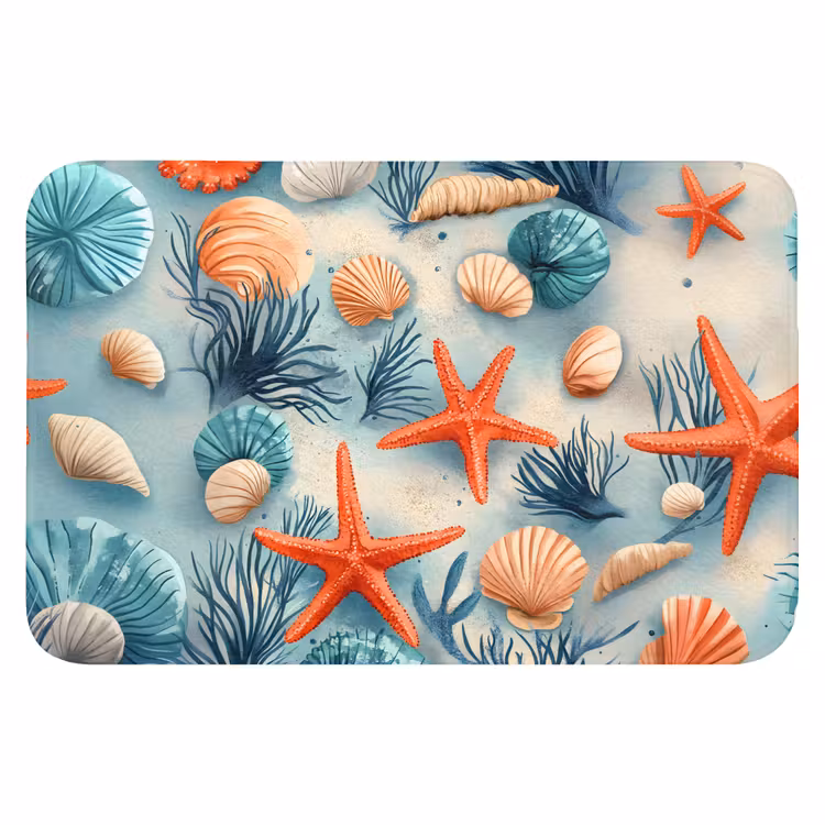 Zeesterren - Schelpen - Illustratie - Zand Badmat klein -3d