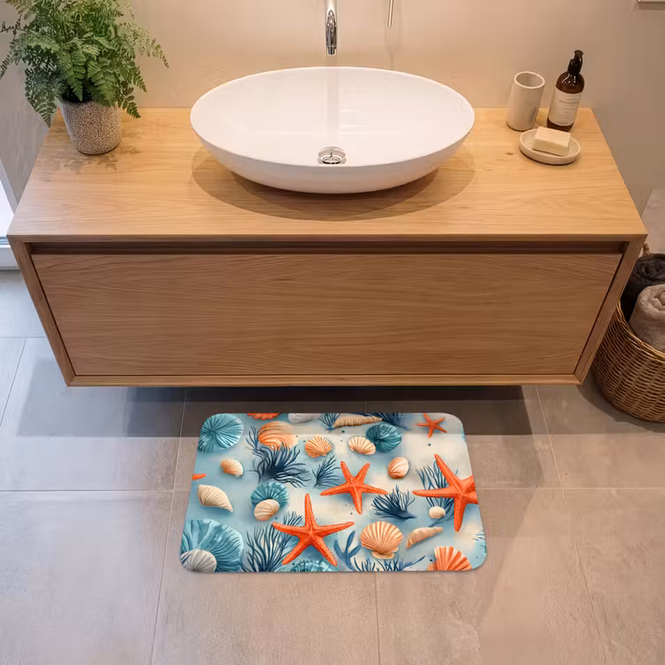 Zeesterren - Schelpen - Illustratie - Zand Badmat klein -sfeer1