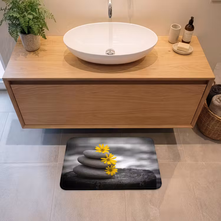 Zen stenen - Bloemen - Geel - Natuur Badmat klein -sfeer1