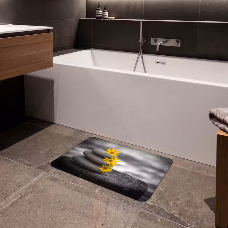 Zen stenen - Bloemen - Geel - Natuur Badmat klein -sfeer3